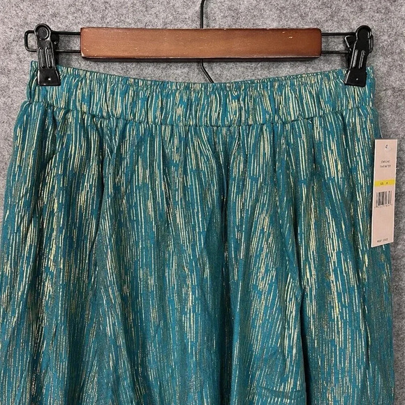 Nanette Lepore Skirt Womens M Teal Gold Pull On Elastic Waist Handkerchief Hem - Picture 3 of 16